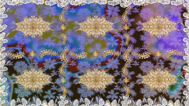 Paisleys zarif çiçek desenli dikişsiz arka plan duvar kâğıdı illüstrasyonuyla klasik stil, modern 3D çizgili sanat altın ve kahverengi desenli çiçek yaprakları ve süslemeleri..