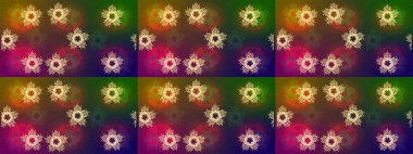 Kahverengi, yeşil ve mor renkler. Raster illüstrasyonu. Kar tanelerinin soyut arkaplanlı Noel şablonu. Noel ve Yeni Yıl moda baskıları için tatil tasarımı.