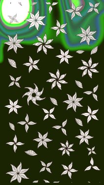 Gömlek, arka plan modelini çiz. Gri ve yeşil renkli çiçekler. Tropik çiçekler.