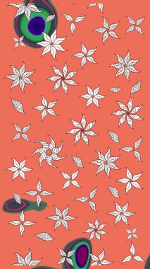 Raster illüstrasyonu. Çiçek süslemeli çizim deseni. Turuncu ve nötr renkte çiçekler.