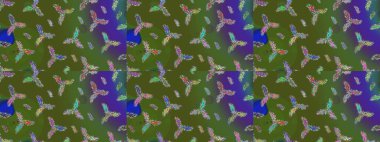 Raster illüstrasyonu. Bokeh yeşili, mavi, menekşe ve kar taneleriyle dekoratif Noel arkaplanı.