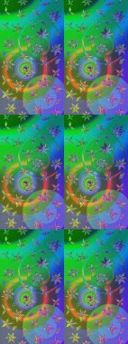 Suluboya elle çizilmiş çiçek desenli eskiz deseni. Parlak renkli fantezi çiçekleri, yapraklar, yeşil ve mavi renkli tomurcuklar yeşil ve mavi.