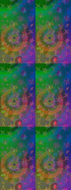 Soyut çiçek çizim kalıbı arka planı. Raster deseni. Raster illüstrasyonu. Yeşil ve mavi renklerde. Küçük çiçekte sevimli çiçek deseni var..