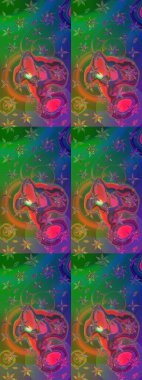 Çiçekli karalama şeklinde Raster çiçek deseni. Yumuşak, yaz çiçekleri yeşil ve mavi renklerde. Raster illüstrasyonu.