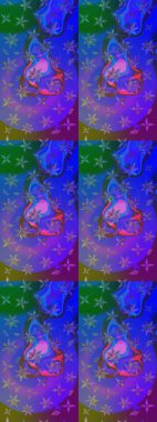 Çiçekler. Soyut etnik raster çizim kalıbı. Vadinin çiçekleri menekşe ve mavi renklerde.