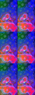 Raster düz çiçek çizim deseni. Hediye ambalaj kağıdı, tebrik kartları, posterler ve pankart tasarımı. Mavi ve mor renkte çiçekler.