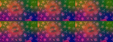 Raster illüstrasyonundaki çiçek desenli çizim. Yeşil ve mor renkte çiçekler.