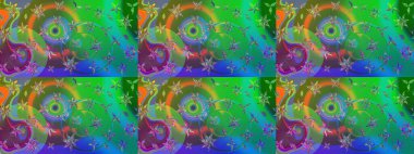 Nakış desenli çiçek deseni. Renkli grunge, koyu yeşil ve mavi çiçeklerle soyut bir arka plan oluşturur. İzler, kumaş, duvar kağıtları, tekstil için raster dokusu.