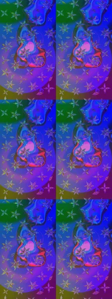 Çiçekler. Soyut etnik raster çizim kalıbı. Vadinin çiçekleri menekşe ve mavi renklerde.