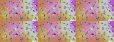 Çiçeksel çizim kalıbının yansıması. Vadinin çiçekleri tarafsız ve pembe renklerde.