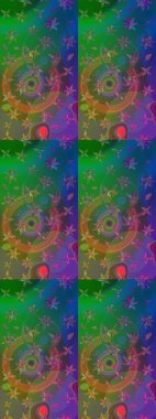 Raster düz çiçek çizim deseni. Hediye ambalaj kağıdı, tebrik kartları, posterler ve pankart tasarımı. Yeşil ve mavi renkte çiçekler.