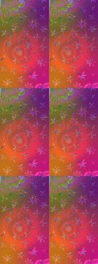 Suluboya çiçekli çiçek deseni. Raster illüstrasyonu. Mor ve turuncu renkli Asya tekstili.