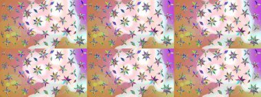 Çiçekli yaz çiçekleri. Küçük çiçekte güzel bir desen. Küçük renkli çiçekler. Moda baskıları için zarif bir şablon. Motley illüstrasyonu. Çizim.