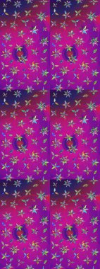 Raster illüstrasyonu. Mor ve morumsu renklerde bahar çiçekleri. Çiçek ve yapraklı karalama şeklinde Raster çiçek deseni.