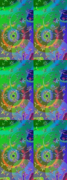 Sevimli çiçek raster deseni. Yeşil ve mavi renkte çiçekler. Renkli Bahar Teması eskiz kalıbı. Düz Çiçek Elementleri Tasarımı.