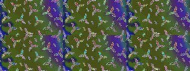 İllüzyon. Düşen Noel stili kar taneleri. Kar taneleri, kar yağışı. Renkli bir arkaplanda güzel raster yeşili, menekşe ve mavi kar taneleri..