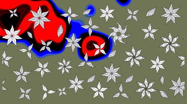 Modern yeşil ve kırmızı raster arka plan duvar kâğıdı resimli klasik çizgili desenli desenli çiçekler, çiçekli süsler. Çiçekli el çizimi çizimi deseni.
