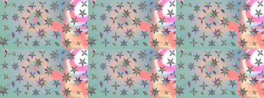 Raster illüstrasyonundaki çiçek desenli çizim. Tarafsız ve gri renkte çiçekler.