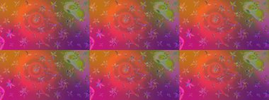 Çiçekli güzel suluboya desen. Raster illüstrasyonu. Mor ve turuncu renklerde.