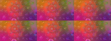 El çizimi çiçek çizimi deseni (fayans). Şirin çiçekli, desenli, mor ve turuncu renklerde renkli çizimler. Tekstil için suluboya çizim deseni.