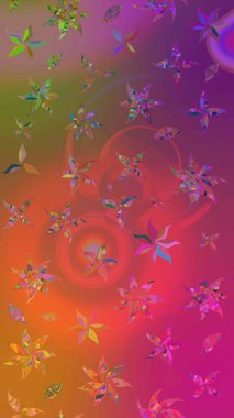 Çiçekli karalama şeklinde Raster çiçek deseni. Nazik, narin çiçek arkaplanı. Mor ve turuncu renkte çiçekler.