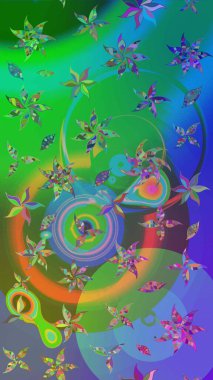 Yeşil ve mavi renkli şirin çiçek desenleri. Raster Modaya uygun kumaş deseni. Renkli Bahar Teması eskiz kalıbı. Düz Çiçek Elementleri Tasarımı.