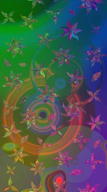 Soyut çiçek çizim kalıbı arka planı. Raster deseni. Raster illüstrasyonu. Yeşil ve mavi renklerde. Küçük çiçekte sevimli çiçek deseni var..