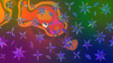 Yeşil ve mor renkte zarif çiçekli suluboya. Renkli Bahar Teması eskiz kalıbı. Düz Çiçek Elementleri Tasarımı. Raster illüstrasyonu.