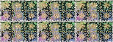 İslam tasarımı. Gri ve nötr renklerde altın desenler ve altın elementler. Kusursuz desenli oryantal süs. Raster altın tekstil baskısı. Çiçek karoları.