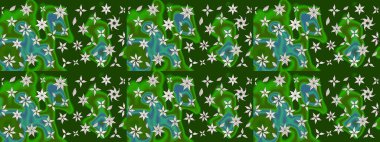 Güzel kumaş deseni. Raster illüstrasyonundaki çiçek desenli çizim. Yeşil ve nötr renklerde. Raster illüstrasyonu.