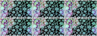 Raster illüstrasyonu. Siyah ve nötr kıvırcık çiçekler siyah ve nötr renklerde şekillenir. Klasik çiçek tasarım elementleri.