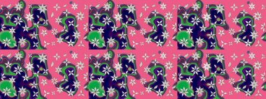 Raster çiçek desenli çiçek deseni, yapraklar, dekoratif elementler, sıçrama, lekeler, el çizimi kontur çizgileri ve Doodle çizim stili, grafik raster çizim çizimi.