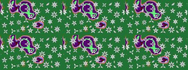 Raster illüstrasyonundaki çiçek desenli çizim. Renkli Bahar Teması eskiz kalıbı. Yeşil ve nötr renklerde çiçekler. Düz Çiçek Elementleri Tasarımı.