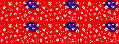 Düz Çiçek Elementleri Tasarımı. Raster Modaya uygun kumaş deseni. Renkli Bahar Teması eskiz kalıbı. Kırmızı ve nötr renklerde şirin çiçek deseni.