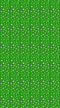 Raster illüstrasyonu. Şirin çiçekli eskiz deseni ve yeşil renkli yapraklar, suluboya çiçek deseni, duvar kağıdı, kart veya kumaş için fayanslı.