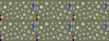 Çiçekli ipek eşarp. El çizimi çiçek unsurları olan soyut çizim raster deseni. 1950-1960 motifleri. Retro tekstil tasarım koleksiyonu. Yeşil yeşile.