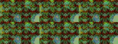 Parlak renkli çiçekleri ve yeşil ve kahverengi renkte yaprakları olan harika bir çiçek deseni. Moda baskıları için zarif bir şablon. Modern çiçek arkaplanı. Halk stili.