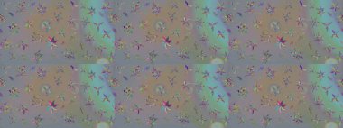 Patlayan çiçekler soyut olarak yerleştirilmiş. Gri ve bej renklerde bahar çiçekleri. Raster deseni. Raster illüstrasyonu.