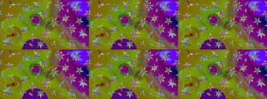 Raster illüstrasyonu. Çiçek desenli çizim. Raster illüstrasyonu. Yeşil ve kahverengi renkli çiçekler. Asya tekstil tarzında.