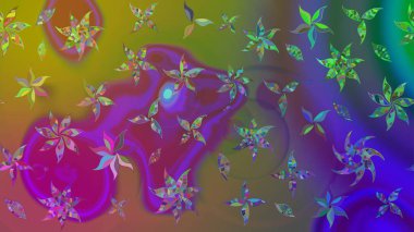 Hediye ambalaj kağıdı, tebrik kartları, posterler ve pankart tasarımı. Raster düz çiçek çizim deseni. Yeşil renkte çiçekler.