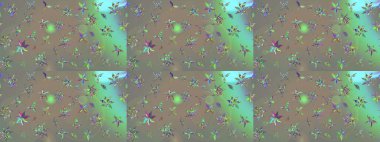 Çiçek desenli çizim. Raster illüstrasyonu. Gri ve bej renkli Asya tekstili.