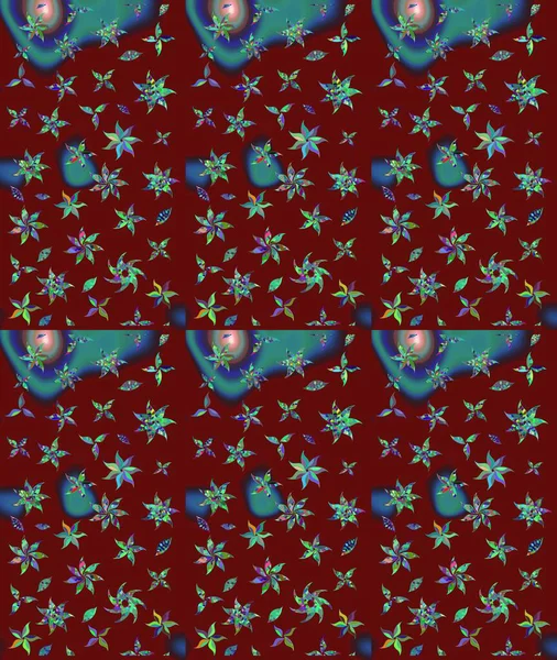 Raster illüstrasyonu. El yapımı çiçek ve bitki koleksiyonu. Raster illüstrasyonu. Şirin karalamalı çiçek desenli çizim. Çizim biçimi kırmızı renklerde.