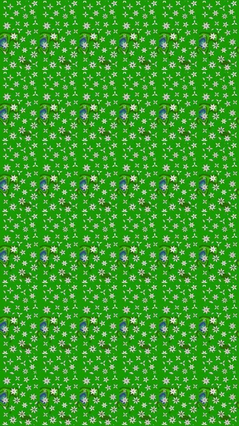 Raster illüstrasyonu. Şirin çiçekli eskiz deseni ve yeşil renkli yapraklar, suluboya çiçek deseni, duvar kağıdı, kart veya kumaş için fayanslı.