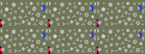 Çiçekli ipek eşarp. El çizimi çiçek unsurları olan soyut çizim raster deseni. 1950-1960 motifleri. Retro tekstil tasarım koleksiyonu. Yeşil yeşile.