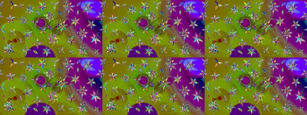 Raster illüstrasyonu. Çiçek desenli çizim. Raster illüstrasyonu. Yeşil ve kahverengi renkli çiçekler. Asya tekstil tarzında.