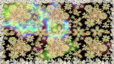 Altın antika ortaçağ dekoratifi, yapraklar ve tarafsız renklerde altın desenli süslemeleri olan dikişsiz bir şablon. Kusursuz kraliyet lüksü, altın barok kumaş rengi..