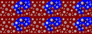 Çiçeksel çizim kalıbının yansıması. Vadinin çiçekleri kırmızı renklerde.