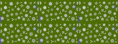 Yeşil ve nötr renklerde çiçekler. Kumaş desenli papatya çiçekleri ayrıntıları.