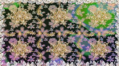 Geleneksel raster ve altın desen. Klasik oryantal desen gri renklerden üstündür. Damask pürüzsüz süsü.