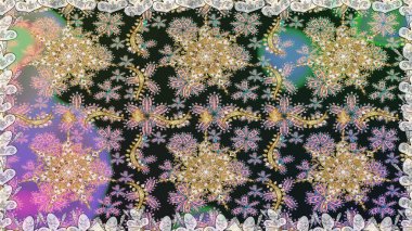 Raster illüstrasyonu. Gri renklerde ve altın elementlerle klasik, pürüzsüz desen.